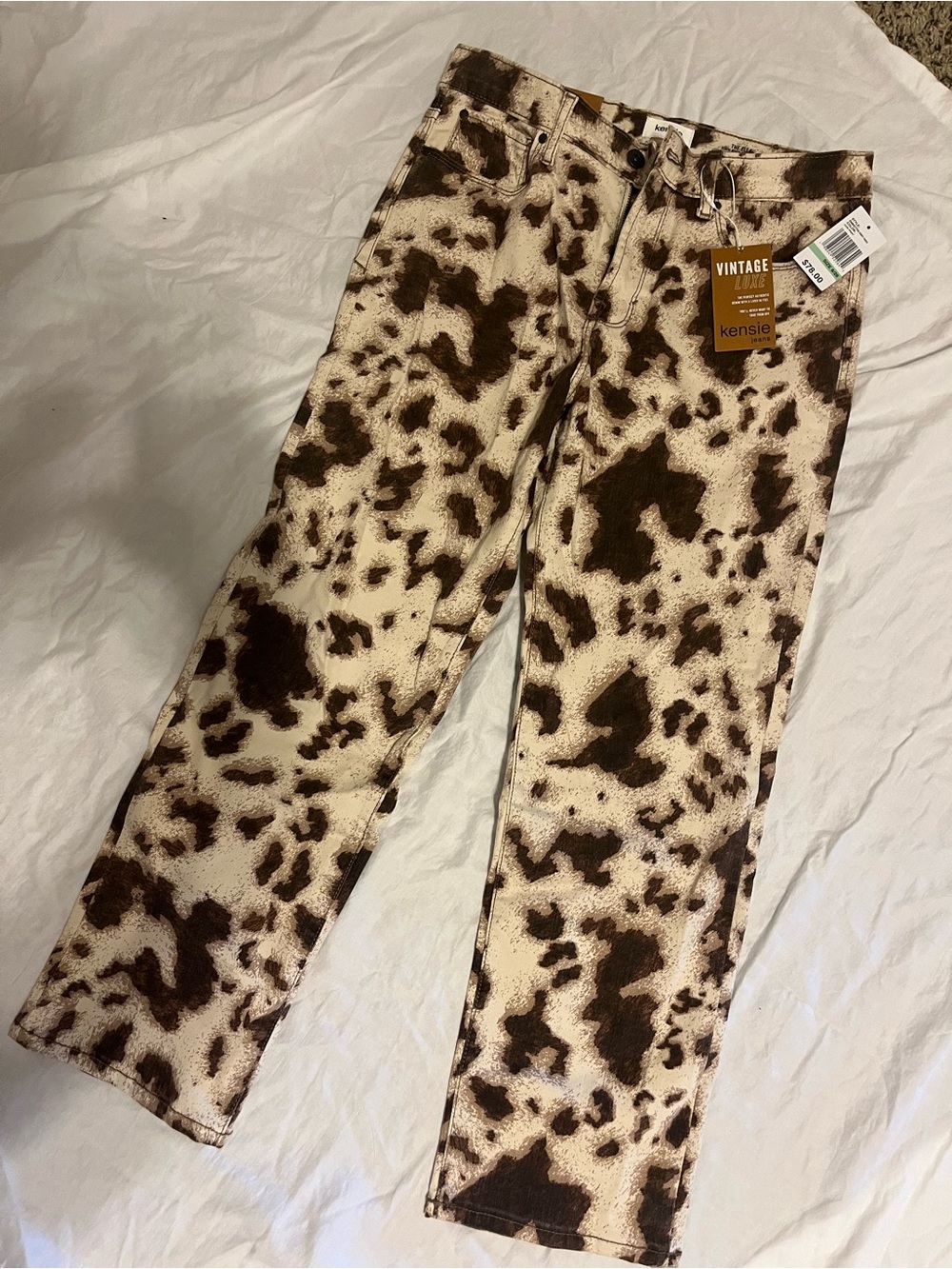 Kensie Brown and Cream Cowprint Straight Leg Jeans New With Tags